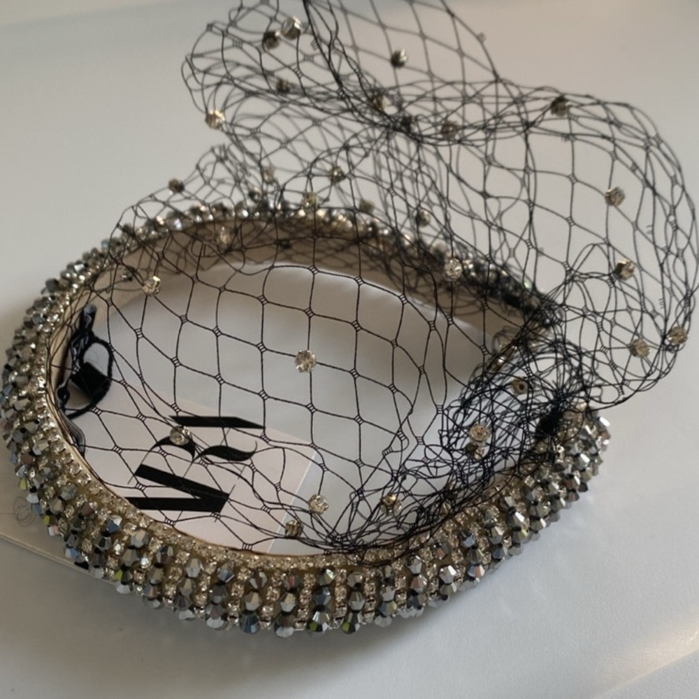 NWT Zara Rhinestones Mesh Veil Headband - Picture 7 of 10
